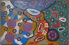 AUSTRALIAN ABORIGINAL OIL ON BOARD ARTIST UNKNOWN C 1980