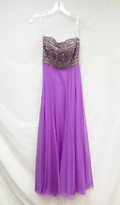 Women's Mon Cheri Paris Purple Flowy Chiffon Dress Beaded Prom Gown Size 6 - Picture 1 of 3
