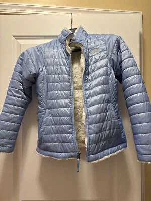 NORTH FACE Periwinkle Azul Reversible Blanco Sherpa Forrado Puffer Chaqueta Niñas L Foto 1 de 4