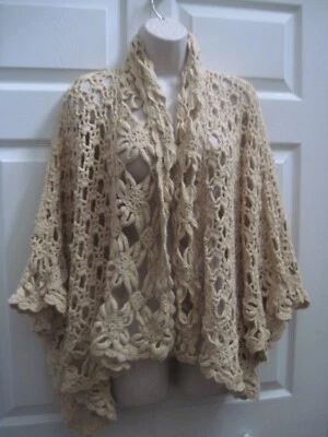 Chaqueta de ganchillo CAMI para mujer capa tejida abierta beige talla única vintage nueva Foto 1 de 4