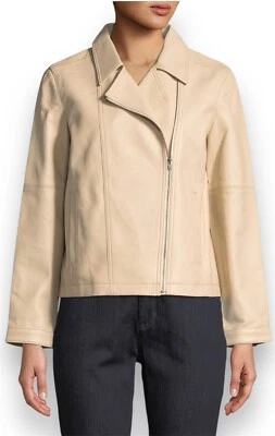 Chaqueta de moto de cuero Eileen Fisher drapeado Buttercream ORIGINALMENTE $898 TALLA X-PEQUEÑA Foto 1 de 4