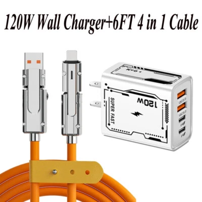 Кабель 4 в 1 USB C 120 Вт 6 футов для быстрой зарядки Apple кабель 480 Мбит/с синхронизация данных - Изображение 1 из 4