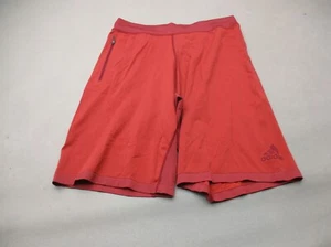 ADIDAS Size L Boys Red Stretch Waist Zip Pocket Athletic Running Shorts 276 - Picture 1 of 11