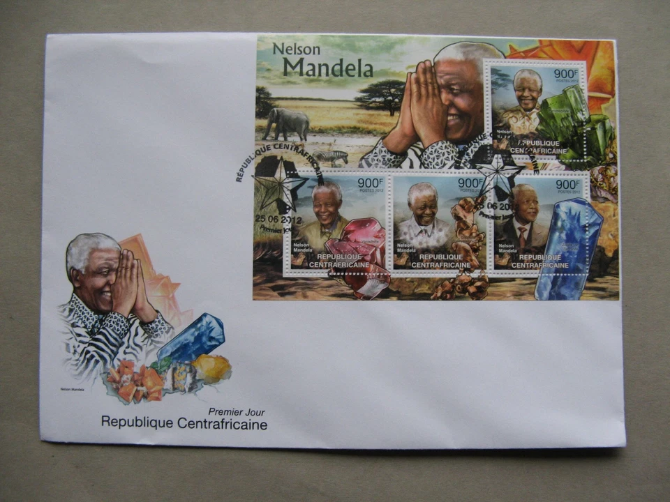 CAR CENTRAL AFRICAN REP. cover FDC 2012, S/S Nelson Mandela minerals Elephant - Image 1 of 1