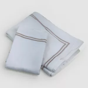 2 Emboidered Frette Stripe King Pillow Sham 23" x 37" White Italy 100% Cotton - Picture 1 of 6