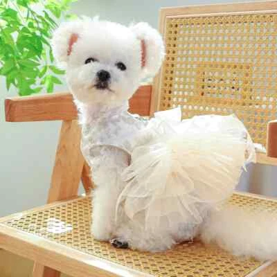 1PC Pet Dog Spring Summer Clothing Breathable White Wedding Skirt Princess Dress - Image 1 of 4