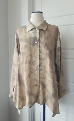 Kay Chapman - Button Up - Hand Dyed Art To Wear Boho American Artist Silk Linen - Image 1 of 4