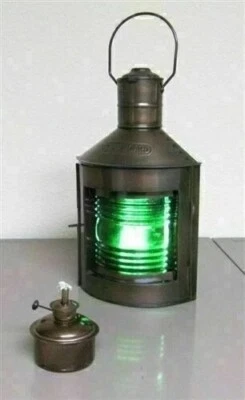Vintage Metal Oil Lamp Maritime Ship Lantern Boat Light Lamp Copper Green - Image 1 of 3