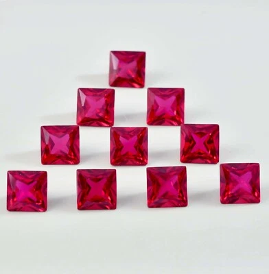 50 Pcs Natural Flawless Mozambique Red Ruby Square Cut Loose Gemstone Certified - Image 1 of 4