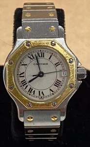 SANTOS DE CARTIER OCTAGON 18K GOLD STAINLESS STEEL 24mm QUARTZ WATCH. - Picture 1 of 10