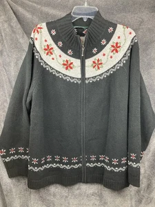 Woolrich Women’s Christmas Poinsettia Cardigan Sweater 2XL  100% Lambswool NWT - Picture 1 of 8