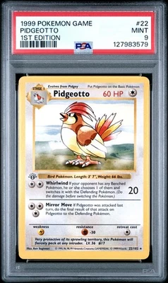 PSA 9 Pidgeotto 1st Edition Shadowless Base Set Rare Pokemon Card #22 Mint Clean - Image 1 of 3