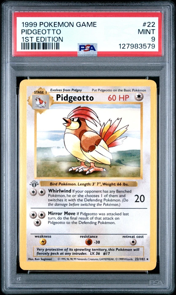 PSA 9 Pidgeotto 1st Edition Shadowless Base Set Rare Pokemon Card #22 Mint Clean - Image 1 of 3