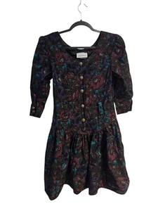 Vestido vintage años 80 Jodi Michaels oscuro floral cottagecore botones hecho en EE. UU. - Imagen 1 de 5