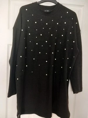 B118 Damas Jersey Negro Blanco Perla Diamonte Cuentas Largo Florence&Fred Talla 16-18 Foto 1 de 4