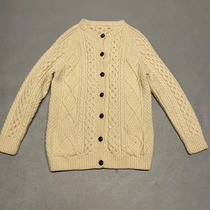 Cardigan donna medio UK 12 grossi cavi maglia lana lavorato a mano Aran con bottoni - Foto 1 di 8