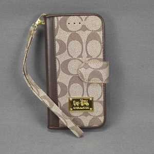 Coach Wallet Case iPhone 12 Pro Max Signature Canvas Folio Magnetic Cover Beige - Picture 1 of 11