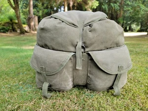 Vintage OD Green Canvas Military Wanderrucksack 15" Rucksack - Bild 1 von 20