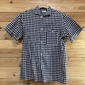 Warehouse Open Collar Check Shirt Men size L40 White Navy Used Classic Vintage - Picture 1 of 9