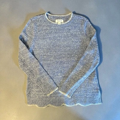 ELLE Scallop Hem Sweater Periwinkle Blue Purple Silver Metallic Crew Neck Medium - Image 1 of 4