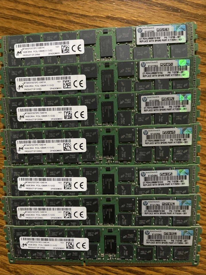 7x Micron 16GB 2Rx4 PC3L-12800R DDR3 1600 MHz 1.35V ECC REG RDIMM Memory RAM - Image 1 of 1