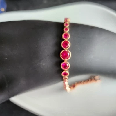 Brazalete Tenis 3-5mm Redondo Rubí 7.5"" Cierre Seguro Chapado en Oro Rosa Foto 1 de 4