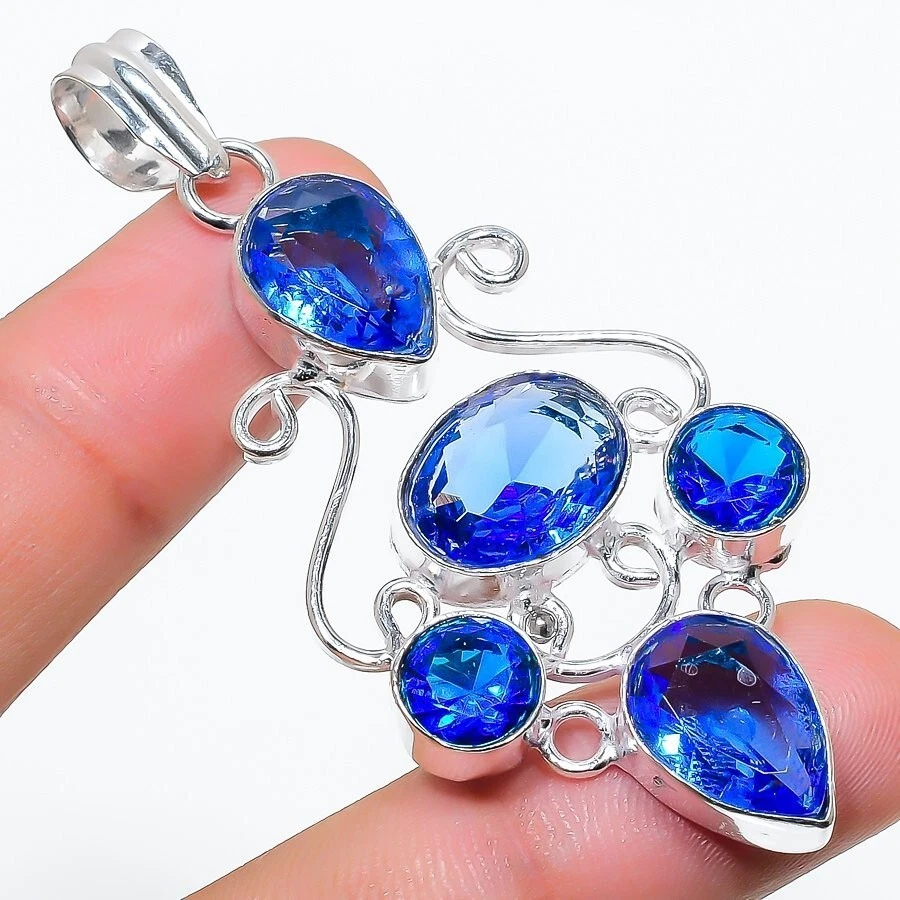 Blue Tanzanite Gemstone Handmade 925 Sterling Silver Jewelry Pendant Sz 2.50" - Image 1 of 1