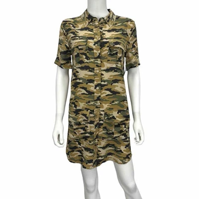 EQUIPMENT Green 100% Silk Camouflage Shirt Dress - Изображение 1 из 4