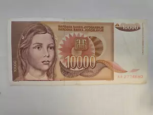 1992 Yugoslavia 10,000 Dinars Serbian and Croatian Dialect Bank Note - Picture 1 of 2