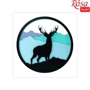 Cervo talento rosa in montagna - Set di pittura 3D. Pannello in fibra innescato. 6 strati... - Foto 1 di 5
