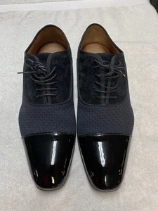 Christian Louboutin Greggo Flat Black Patent Chevron Star Oxford Shoes (41.5) - Picture 1 of 19
