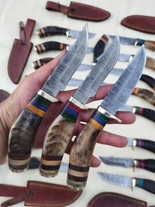 Lot of 20 8 INCH HANDMADE DAMASCUS STEEL SKINNER HUNTING KNIVES WITH SHEETS - Picture 1 of 18