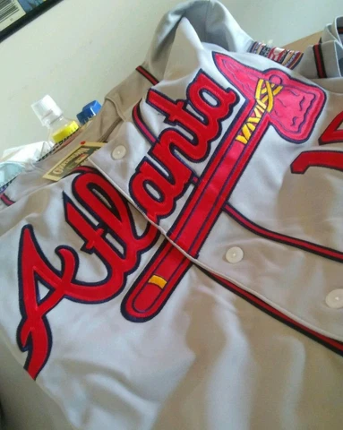 CHIPPER JONES ATLANTA BRAVES #10 THROWBACK STITCHED 2 PATCH GREY Jersey NWT 2XL Cover