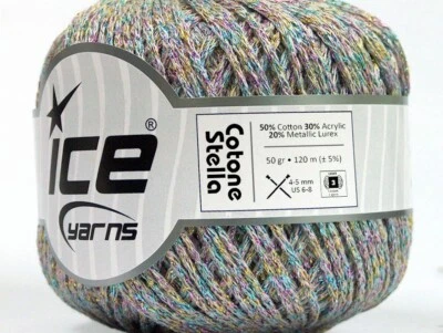 Hilos de hielo Cotone Stella gris rosa azul dorado 55304 DK hilo metálico 50gr 131yds Foto 1 de 4