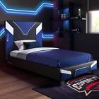 X ROCKER Cerberus MKII Gaming Bed Frame Faux Leather Upholstered, 3 Sizes - BLUE
