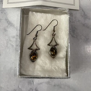 Vintage Sterling Silver Baltic Amber Earrings by Zaida - Picture 1 of 6