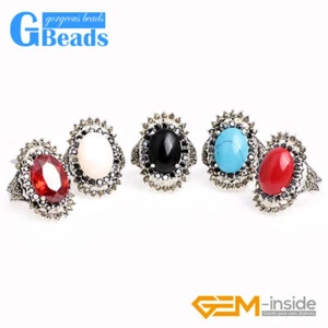 Blue Sandstone Oval Stone Beads Tibetan Silver Marcasite Ring Jewelry 20x30mm - Picture 1 of 39