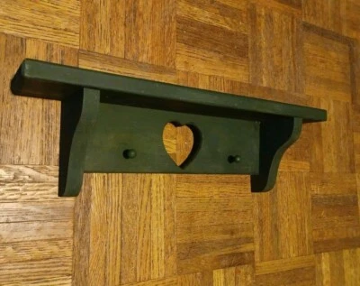 Vintage Wood Heart Shelf 18" with two hooks - Image 1 of 4