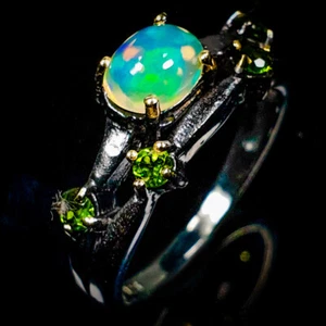 Not Enhanced Natural Opal Chrome Diopside Silver Ring 925 Sterling /RVS350 - Picture 1 of 7