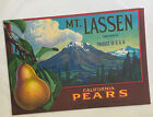Mount Lassen Vintage Can Labels ORIGINAL LABEL 1920s Pears CA 9.5 X 10.5