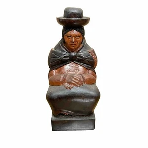 Handgeschnitzte lateinamerikanische Frau und Baby Holz Statue Cholita Dekor - Bild 1 von 14