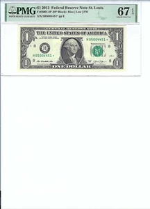 2013 $1 FRN FR3001-H* PMG 67 EPQ St. Louis * Note SN H05004451* - Picture 1 of 2