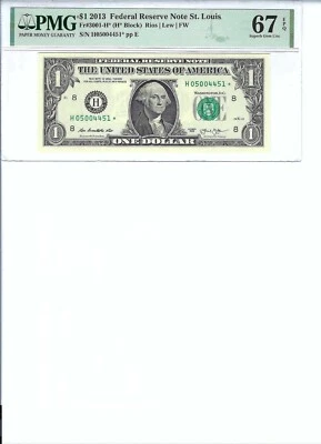 2013 $1 FRN FR3001-H* PMG 67 EPQ St. Louis * Note SN H05004451* - Image 1 of 2