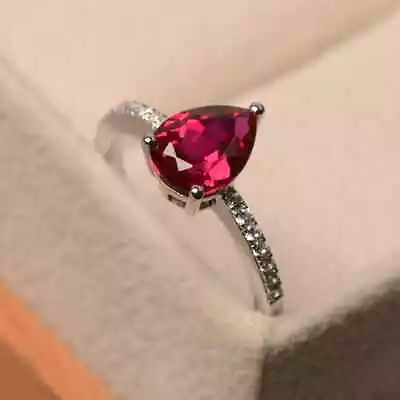 925 Argento Sterling Laboratrio Rosa Rubino Anello,Luglio Del Mese ,Anniversary - Immagine 1 di 4