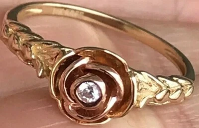 Sale GOLD flower rose yellow Ring 14k solid gift her 7 4 5 6 8 9 10 - Image 1 of 4