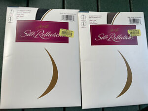 4 pr Hanes Silk Reflections Stockings Garter Required 2 Black 2 Town Taupe sz 1