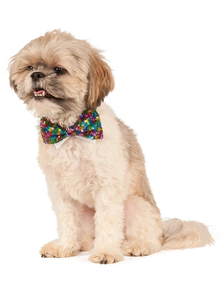 Acessório formal de fantasia de cachorro palhaço circo arco-íris lantejoulas gravata borboleta coleira animal de estimação - Imagem 1 de 1