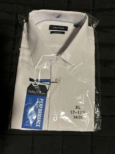 Nautica Mens Performance Super Dress Shirt White Slim Stretch XL 17 17 1/2 34/35 - Picture 1 of 7