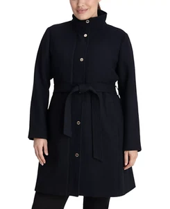 Michael Kors Petite Womens PXXS Wool Blend Zippered Walker Coat Navy Blue $400 - Picture 1 of 8