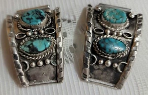 Vintage Sterling Silver Navajo Turquoise Watch Band Ends - Picture 1 of 6